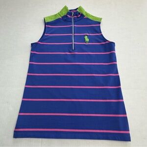 Polo Ralph Lauren Women’s Golf Vest 1/4 Zip Large Pony Blue Pink Striped…